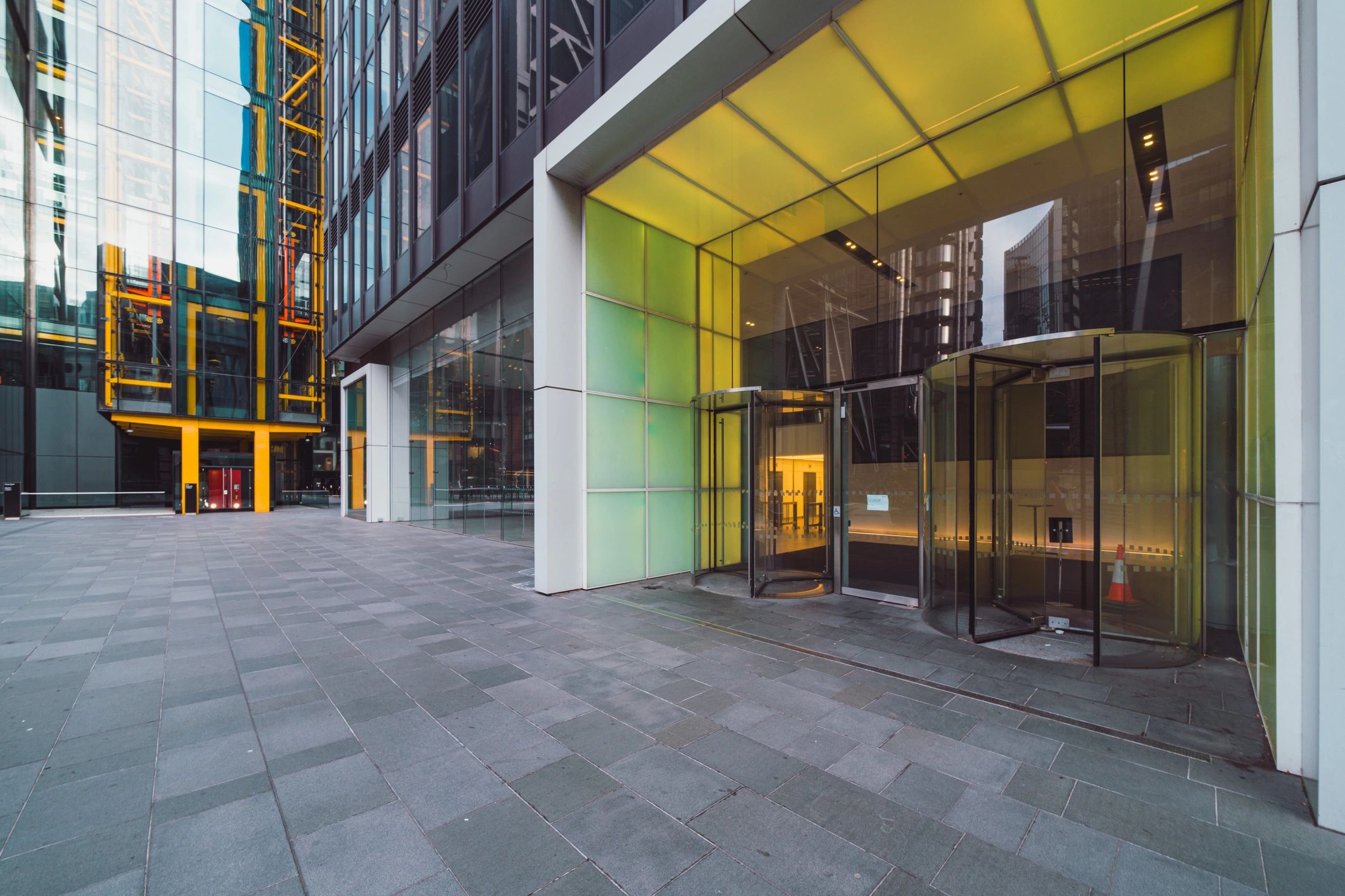 Modern commercial entrance showing professional building access